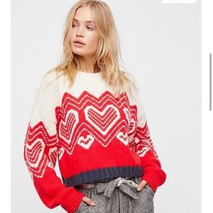 NWT Free People I heart you Sweater size large Red combo